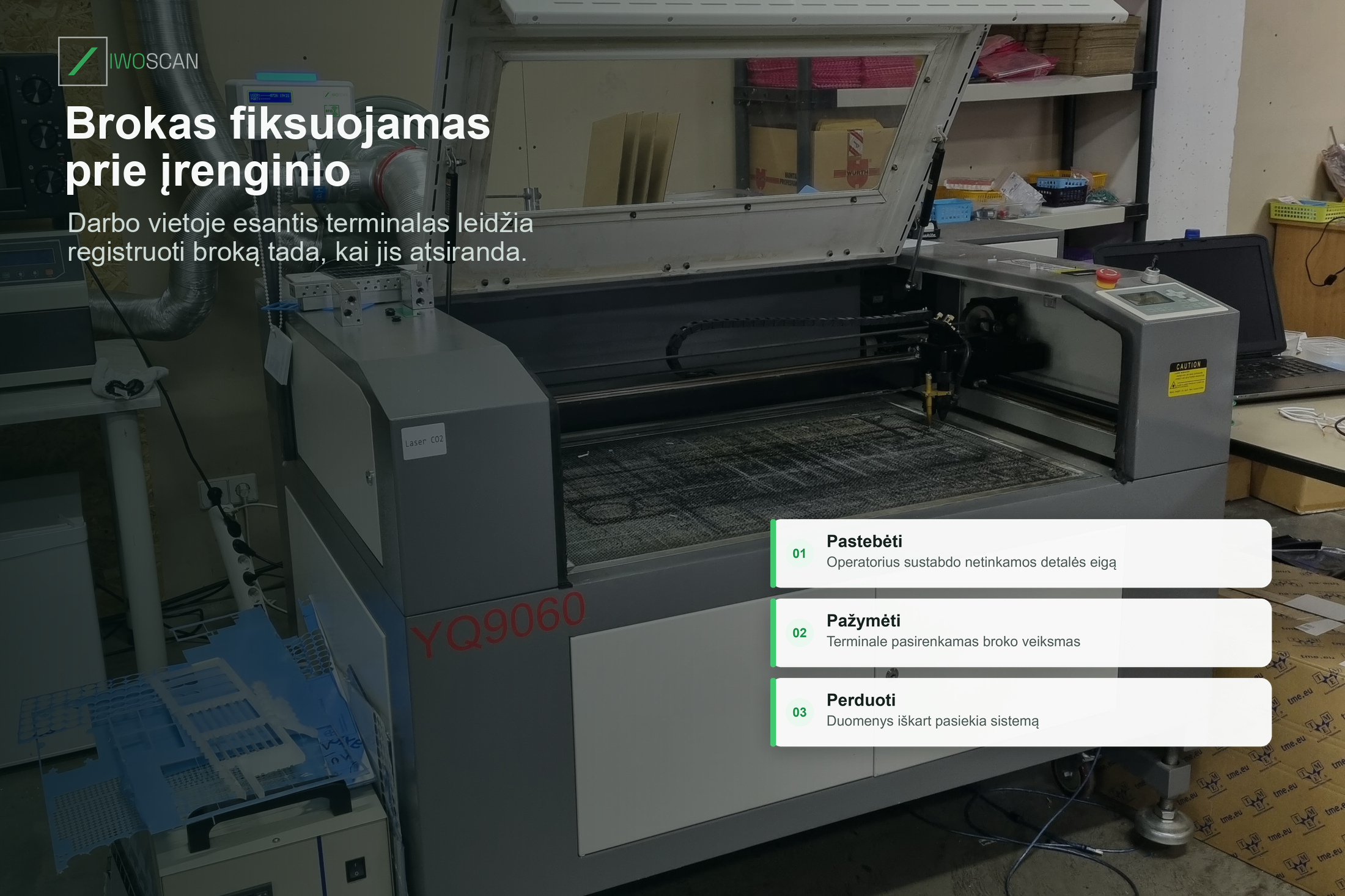 IwoScan broko registravimas darbo vietoje prie gamybos įrenginio